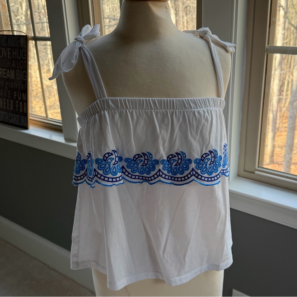 Lilly Pulitzer White Camisole with Blue Embroidery